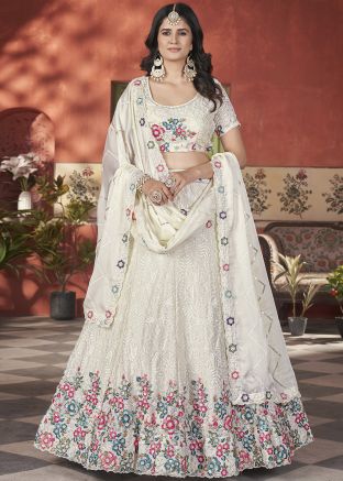 White Embroidered Lehenga Choli In Chiffon