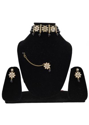 Black Pearl Beaded Choker Style Necklace Set
