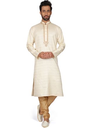 Off White Readymade Art Silk Kurta Churidar