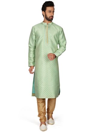 Readymade Green Woven Kurta Churidar For Men
