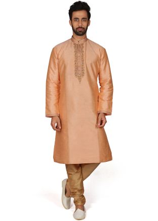 Orange Straight Cut Readymade Kurta Churidar