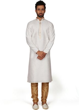 Readymade Brocade White Kurta Churidar Set