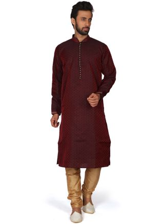 Maroon Readymade Embroidered Kurta Churidar