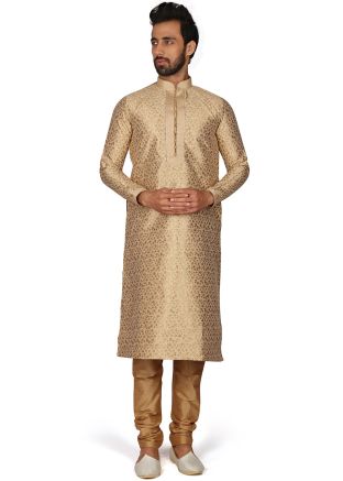 Readymade Woven Kurta Churidar In Beige