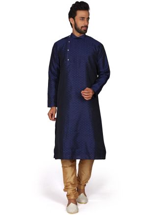 Navy Blue Readymade Brocade Kurta Churidar
