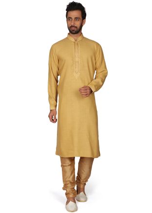 Readymade Art Silk Yellow Kurta Churidar Set