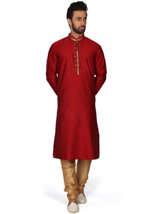 Readymade Red Straight Cut Kurta With Churidar