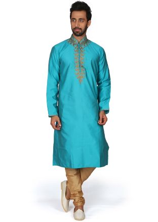 Blue Readymade Straight Cut Kurta Churidar