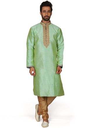 Readymade Green Art Silk Kurta Churidar Set