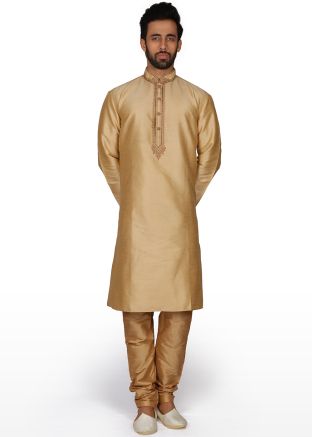 Golden Readymade Art Silk Kurta Churidar