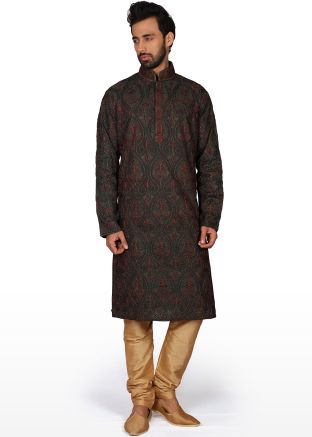 Readymade Green Embroidered Kurta Churidar