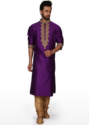 Readymade Purple Embroidered Kurta Churidar