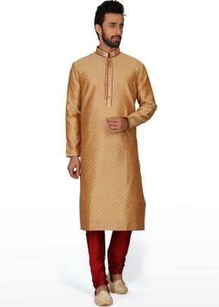 Readymade Golden Woven Kurta Churidar Set