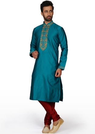 Blue Embroidered Readymade Kurta Churidar
