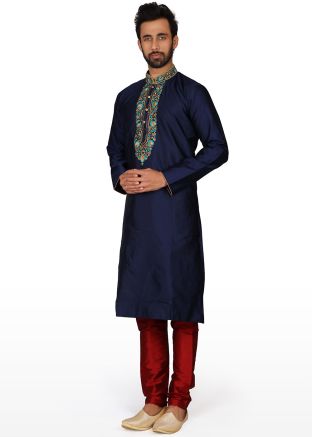 Readymade Navy Blue Kurta With Churidar Set