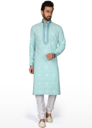 Blue Chikankari Embroidered Kurta Churidar