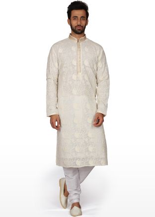 White Chikankari Embroidered Kurta Churidar