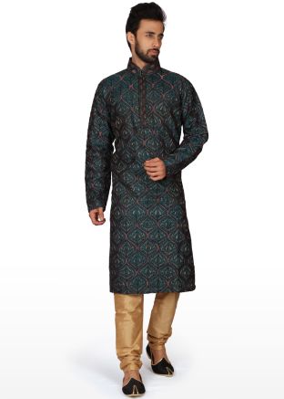 Green Embroidered Readymade Kurta Churidar