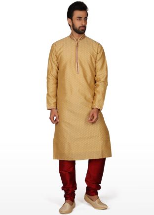 Readymade Golden Kurta Churidar For Men
