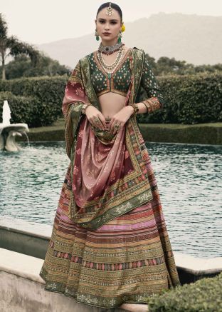 Multicolor Embroidered Lehenga Choli In Silk
