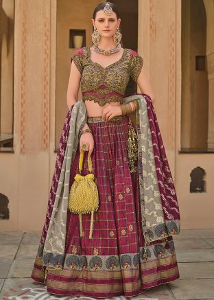 Magenta Embroidered Lehenga Choli In Silk