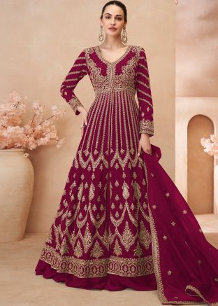 Pink Embroidered Chiffon Slit Kurti Style Lehenga