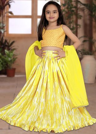 Yellow Readymade Kids Embroidered Lehenga Choli
