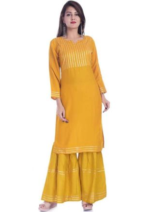 Yellow Rayon Gota Patti Laced Kurta Gharara Set