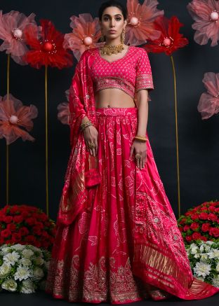 Red Bandhej Print Lehenga Choli Set
