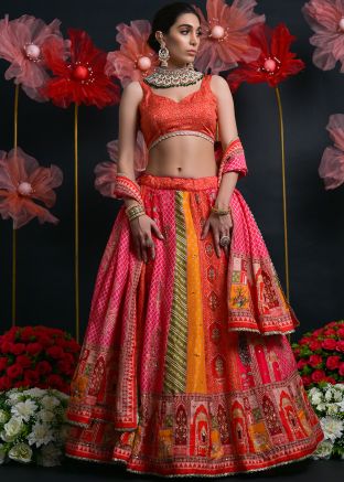 Multicolored Printed Viscose Lehenga Choli