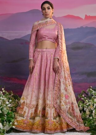 Shaded Pink Printed Viscose Lehenga Choli