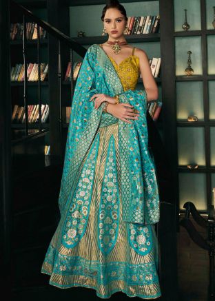 Blue Zari Woven Lehenga Choli In Silk