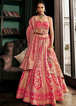 Pink Silk Lehenga Choli In Zari Woven