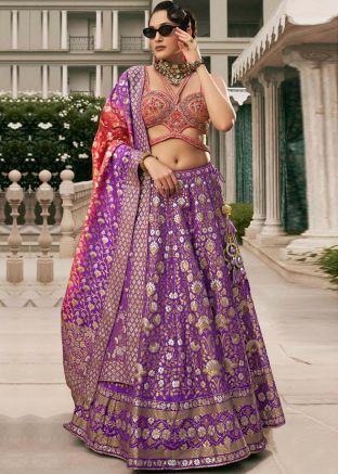 Purple Zari Woven Lehenga Choli With Dupatta