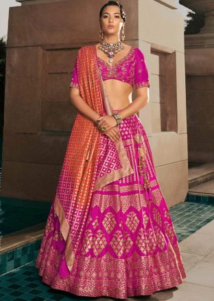 Pink Zari Woven Lehenga Choli In Silk