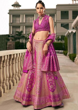 Magenta Woven Work Silk Lehenga Choli Set