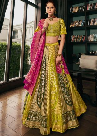 Yellow Silk Lehenga Choli In Woven Work