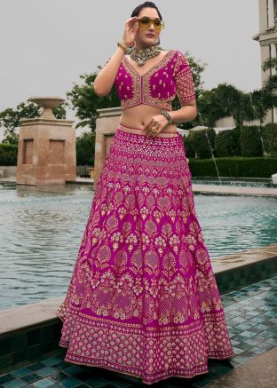 Pink Silk Zari Woven Lehenga Choli Set