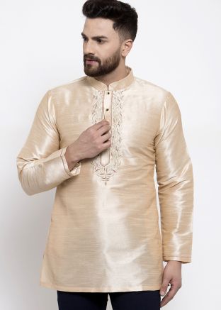 Cream Readymade Embroidered Short Kurta
