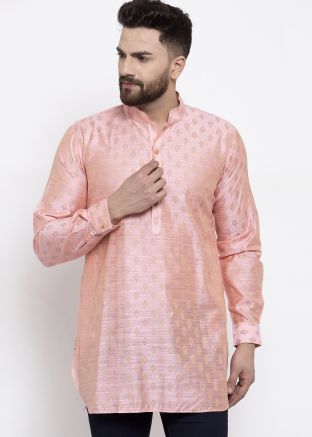 Pink Woven Bhagalpuri Silk Short Kurta