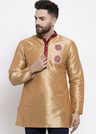 Golden Dupion Silk Readymade Short Kurta