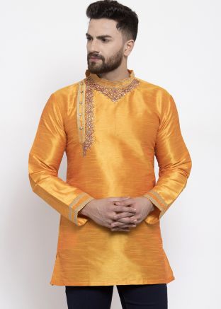Readymade Embroidered Yellow Short Kurta