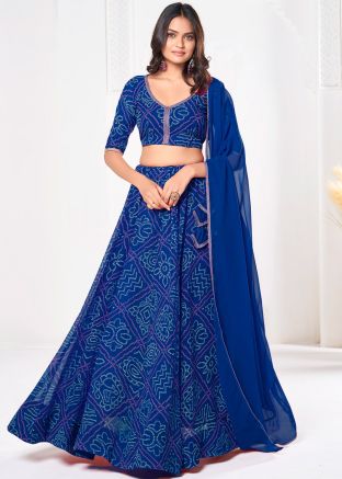 Blue Bandhej Print Lehenga Choli In Georgette
