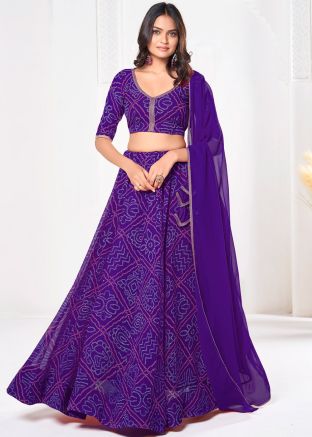 Purple Bandhej Print Lehenga Choli
