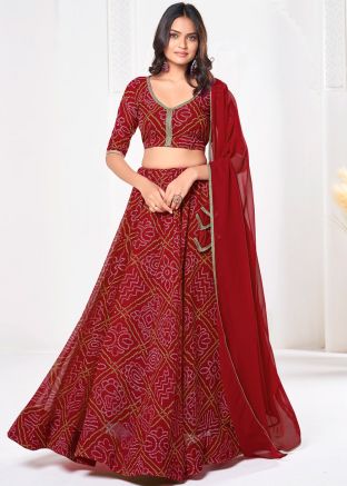 Red Bandhej Print Georgette Lehenga Choli