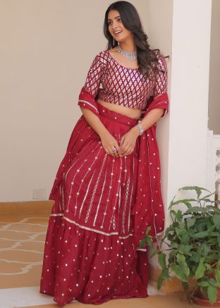 Readymade Maroon Embellished Lehenga Choli In Georgette