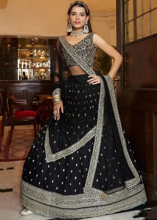 Black Embellished Georgette Lehenga Choli