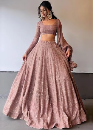 Brown Chikankari Embroidered Lehenga Choli