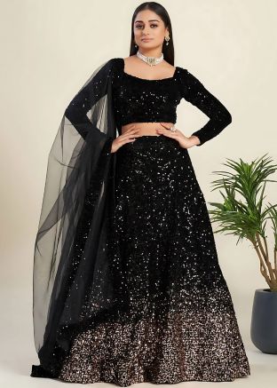 Black Embellished Velvet Lehenga Choli Set