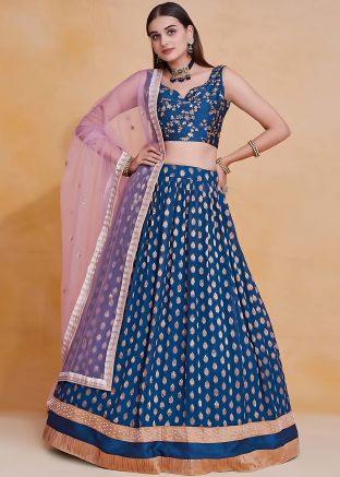 Blue Zari Woven Georgette Lehenga Choli